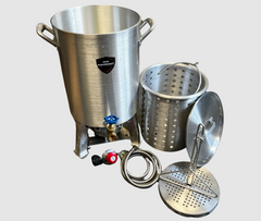 High Performance Cookers 30 Quart Turkey Fryer Pot With Drain Valve, Basket, Lid & Turkey Rack